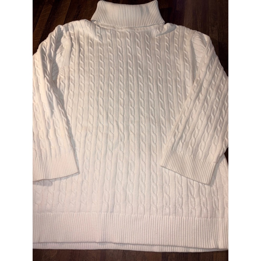 Jeanne Pierre Women XL Cream White Cable Knit Cotton Turtleneck Sweater